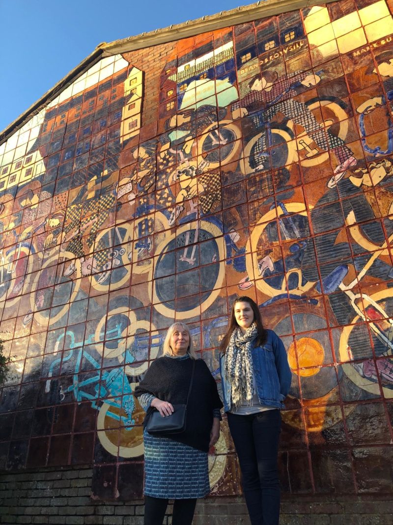Cllr Hannah Minns with community campaigner and ex-Stantonbury pupil Emily Orchard with the 1978 mural.