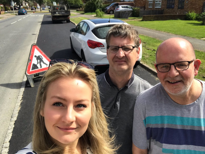 Cllrs Lauren Townsend, Mick Legg and Nigel Long were pleased to see the parking bays receive some much needed TLC.