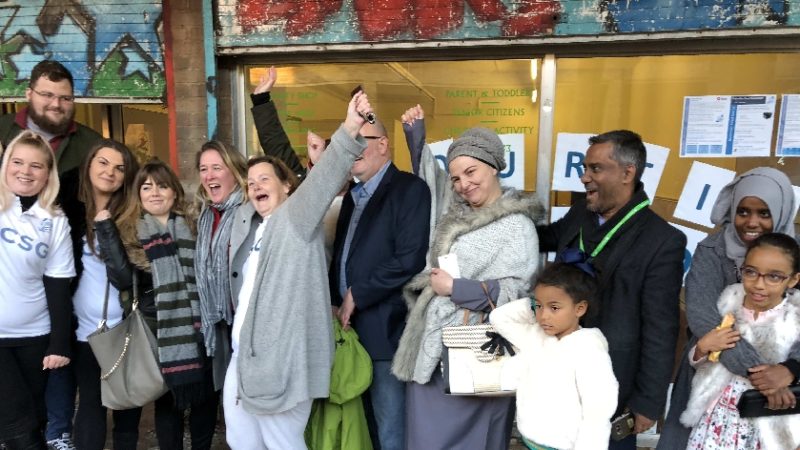 Residents in Serpentine Court celebrate their ballot results after a vote on regeneration.