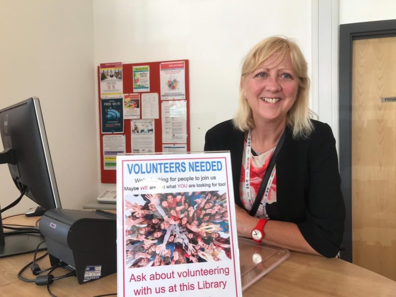 Cllr Zoe Nolan helps out at Milton Keynes Library, where they are currently on the lookout for volunteers.