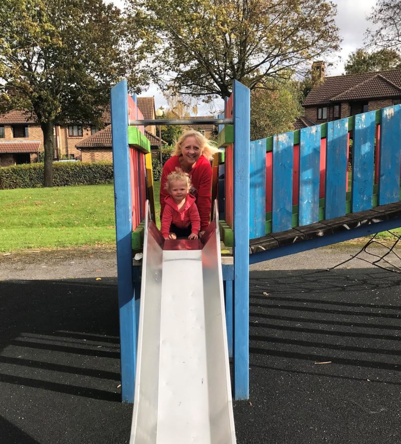 Cllr Zoe Nolan with her granddaughter at Ashpole Furlong play park